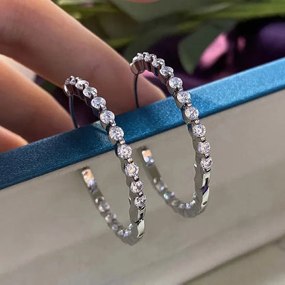 Huitan Fashion Contracted Women Hoop Earrings Full with CZ Sparkling Female Earrings Office Lady’s Accessories Modern Jewelry