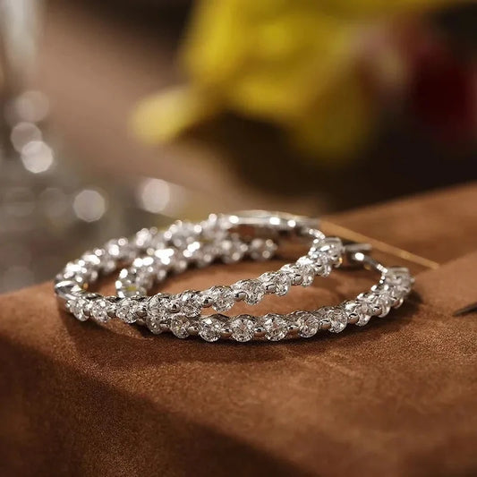 Huitan Fashion Contracted Women Hoop Earrings Full with CZ Sparkling Female Earrings Office Lady’s Accessories Modern Jewelry